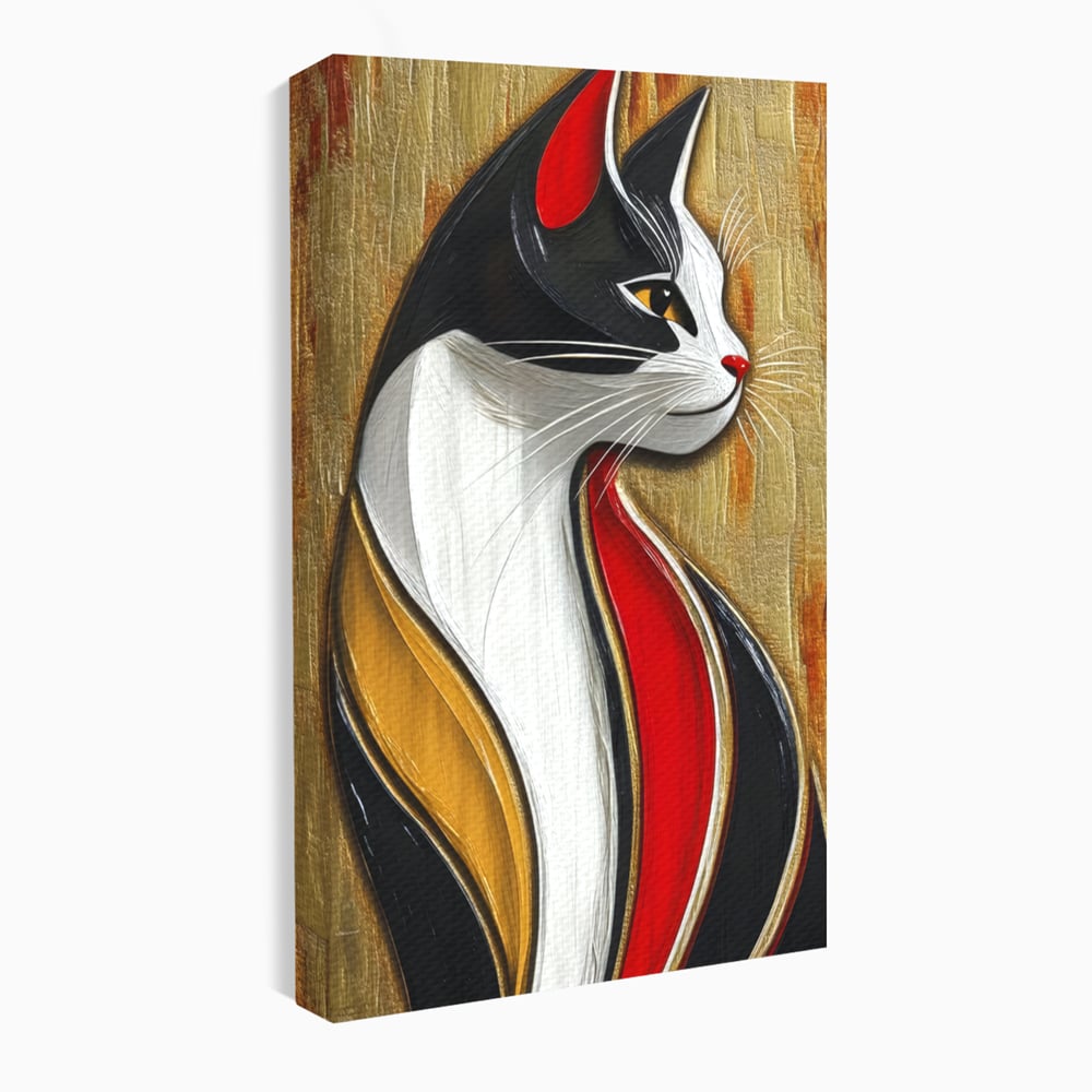 Tablou Canvas Premium, LuxCanva® M1168, Felina din Abanos, Contur, Lemn, Modern, Profil, Pisica, Felina, Aristocratic, Elegant, Abstract, Sculptat, Silueta, Birou, Living, Camera Copil