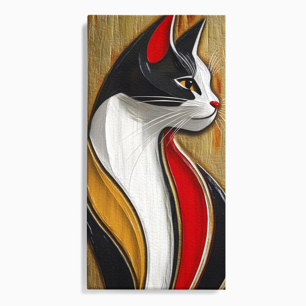 Tablou Canvas Premium, LuxCanva® M1168, Felina din Abanos, Contur, Lemn, Modern, Profil, Pisica, Felina, Aristocratic, Elegant, Abstract, Sculptat, Silueta, Birou, Living, Camera Copil