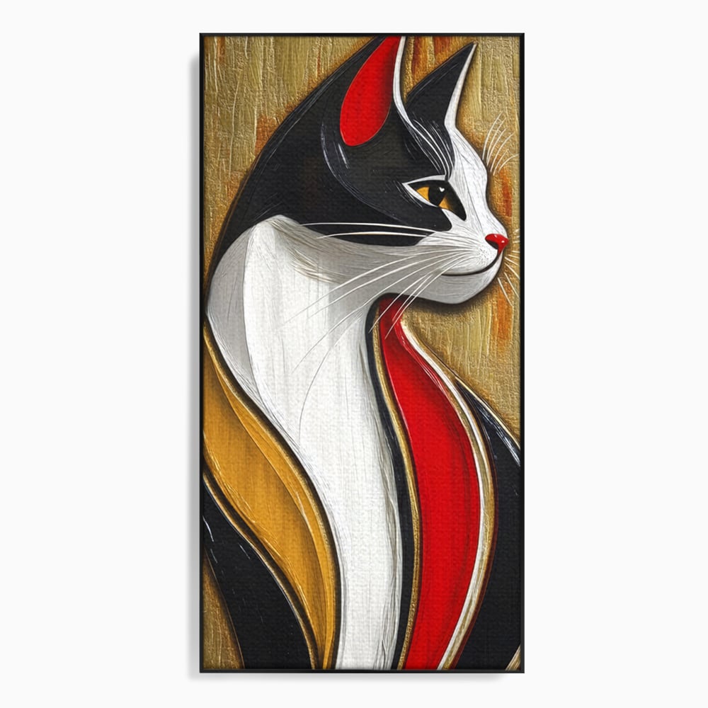 Tablou Canvas Premium, LuxCanva® M1168, Felina din Abanos, Contur, Lemn, Modern, Profil, Pisica, Felina, Aristocratic, Elegant, Abstract, Sculptat, Silueta, Birou, Living, Camera Copil