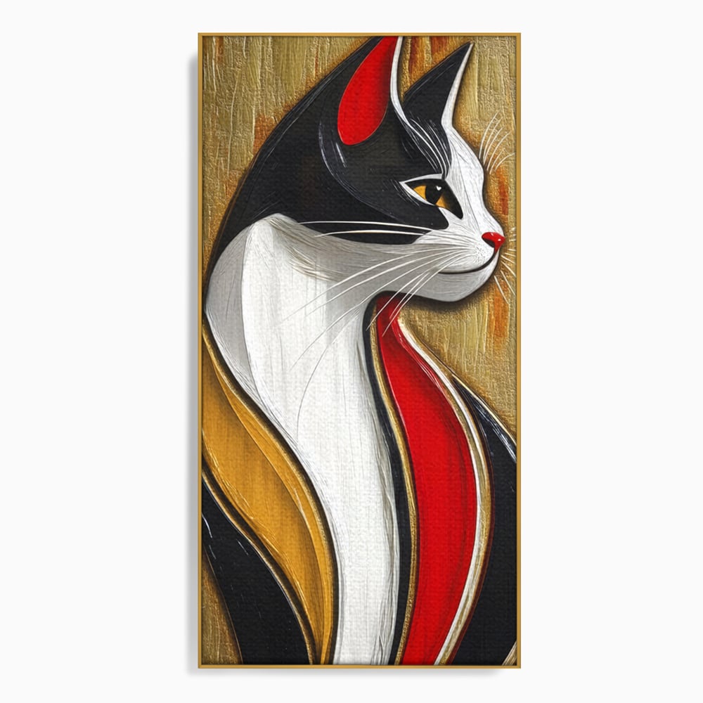 Tablou Canvas Premium, LuxCanva® M1168, Felina din Abanos, Contur, Lemn, Modern, Profil, Pisica, Felina, Aristocratic, Elegant, Abstract, Sculptat, Silueta, Birou, Living, Camera Copil