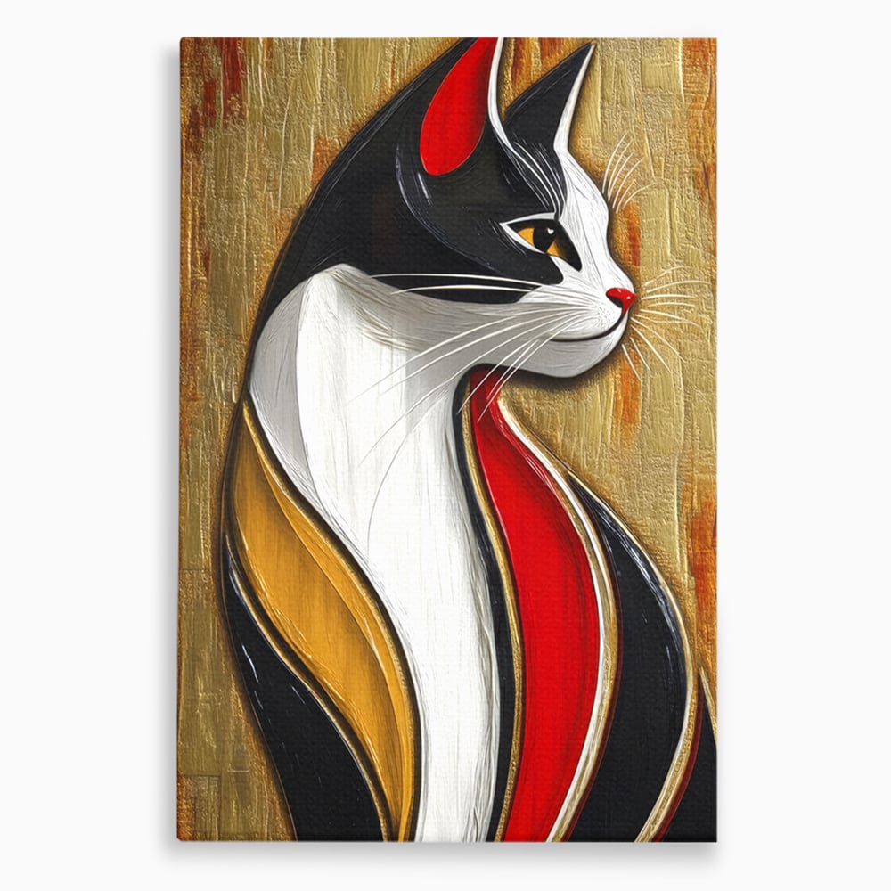 Tablou Canvas Premium, LuxCanva® M1168, Felina din Abanos, Contur, Lemn, Modern, Profil, Pisica, Felina, Aristocratic, Elegant, Abstract, Sculptat, Silueta, Birou, Living, Camera Copil