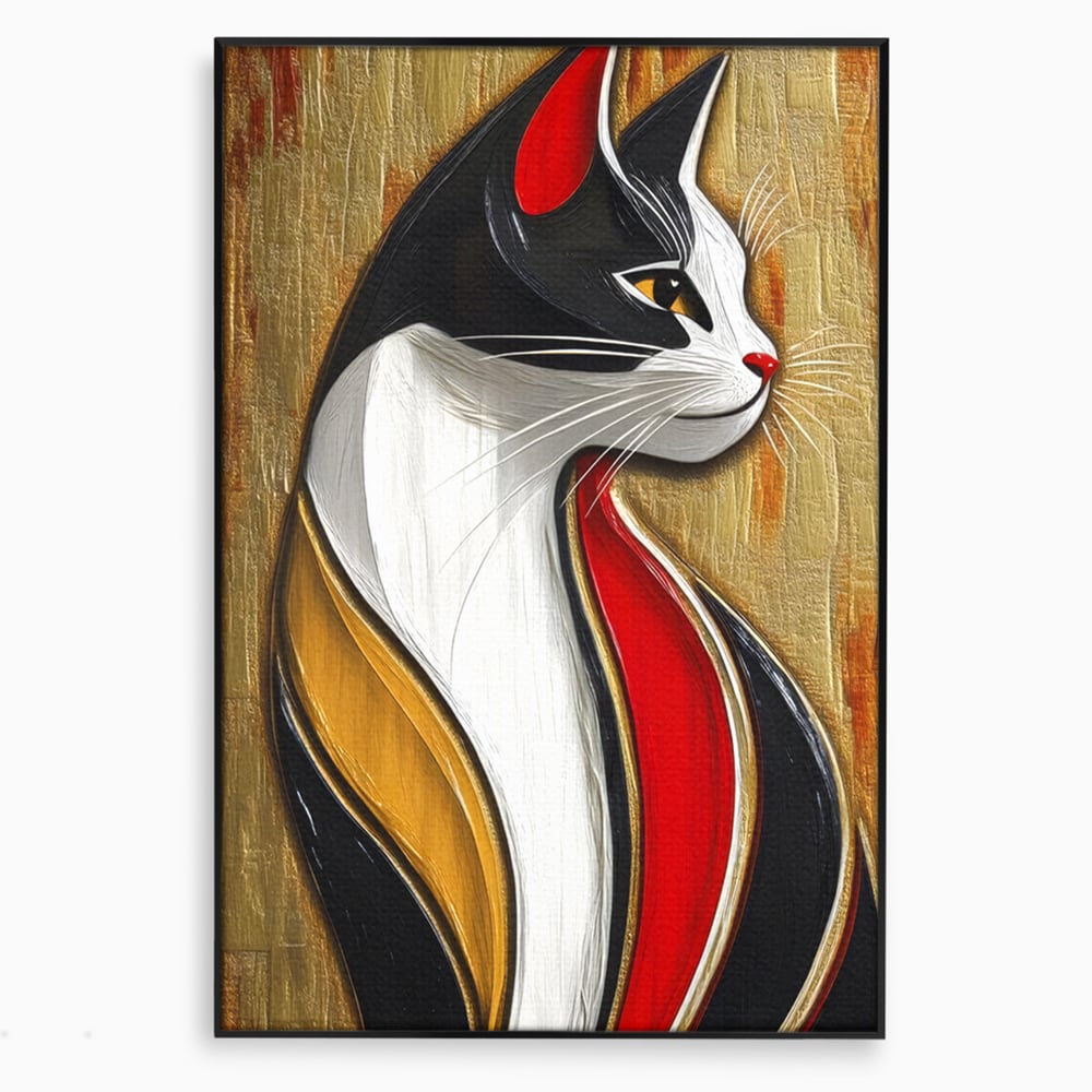 Tablou Canvas Premium, LuxCanva® M1168, Felina din Abanos, Contur, Lemn, Modern, Profil, Pisica, Felina, Aristocratic, Elegant, Abstract, Sculptat, Silueta, Birou, Living, Camera Copil