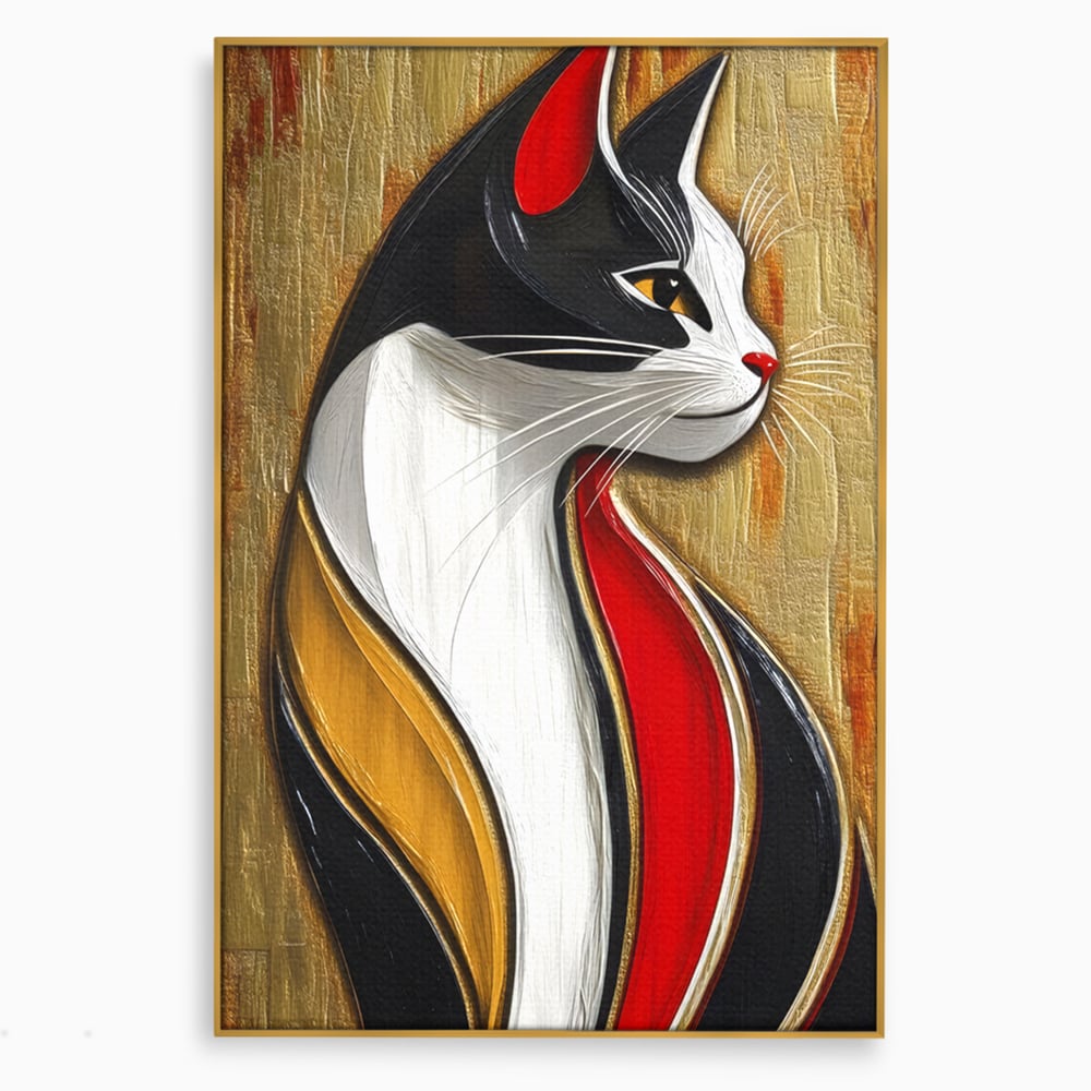 Tablou Canvas Premium, LuxCanva® M1168, Felina din Abanos, Contur, Lemn, Modern, Profil, Pisica, Felina, Aristocratic, Elegant, Abstract, Sculptat, Silueta, Birou, Living, Camera Copil