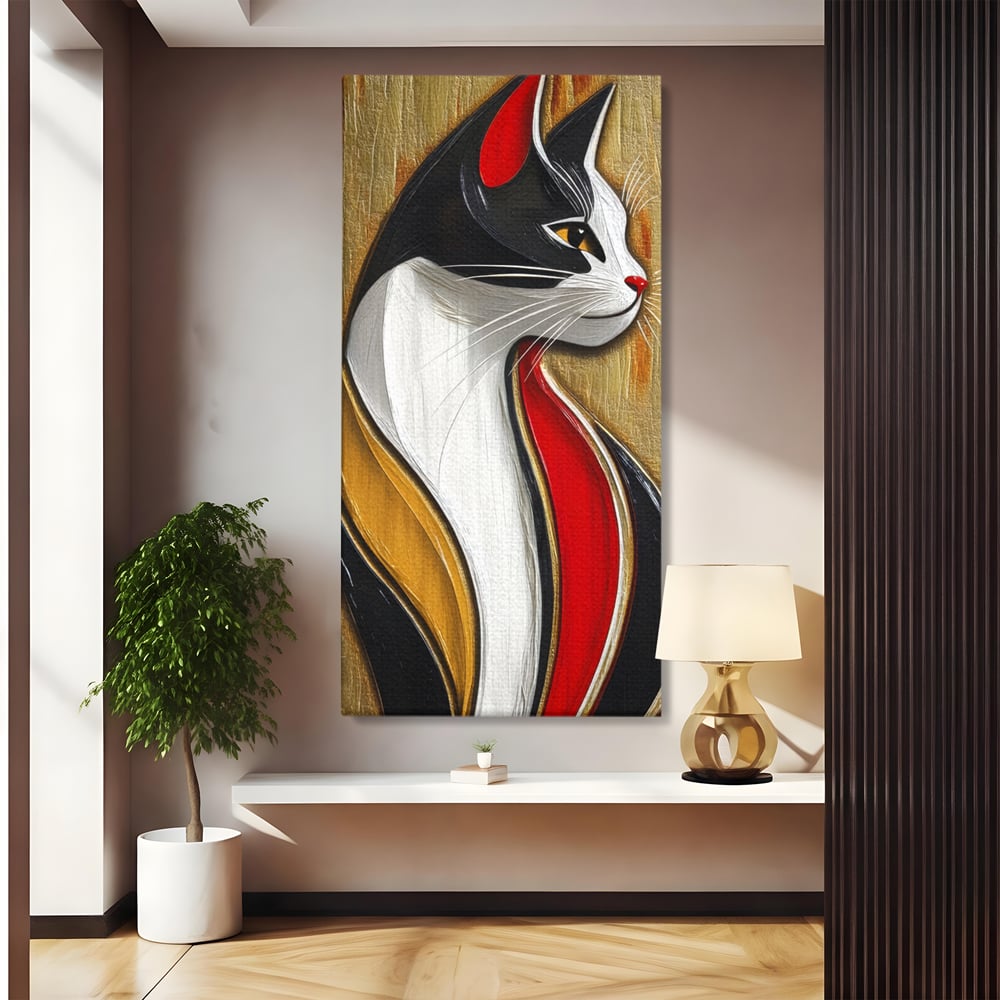 Tablou Canvas Premium, LuxCanva® M1168, Felina din Abanos, Contur, Lemn, Modern, Profil, Pisica, Felina, Aristocratic, Elegant, Abstract, Sculptat, Silueta, Birou, Living, Camera Copil