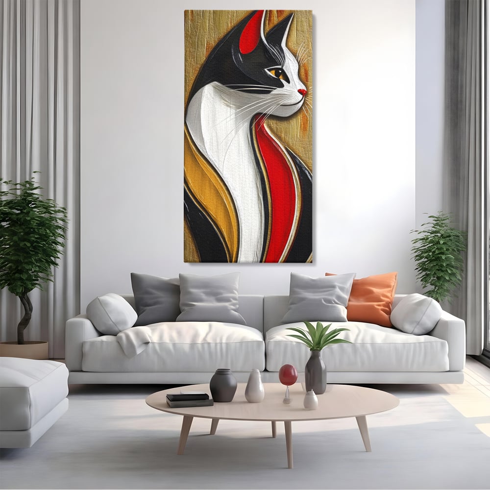 Tablou Canvas Premium, LuxCanva® M1168, Felina din Abanos, Contur, Lemn, Modern, Profil, Pisica, Felina, Aristocratic, Elegant, Abstract, Sculptat, Silueta, Birou, Living, Camera Copil
