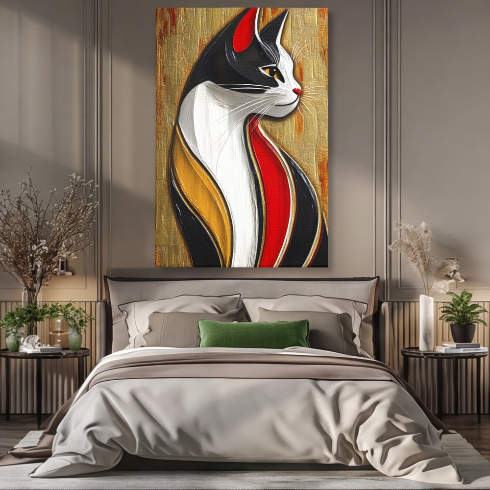 Tablou Canvas Premium, LuxCanva® M1168, Felina din Abanos, Contur, Lemn, Modern, Profil, Pisica, Felina, Aristocratic, Elegant, Abstract, Sculptat, Silueta, Birou, Living, Camera Copil
