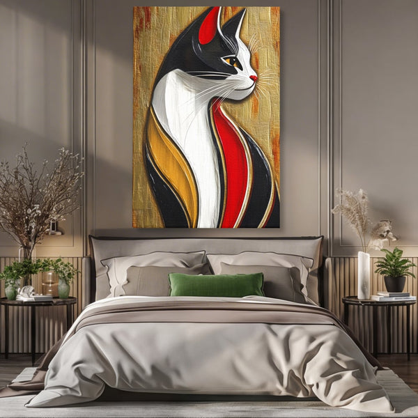 Tablou Canvas Premium, LuxCanva® M1168, Felina din Abanos, Contur, Lemn, Modern, Profil, Pisica, Felina, Aristocratic, Elegant, Abstract, Sculptat, Silueta, Birou, Living, Camera Copil