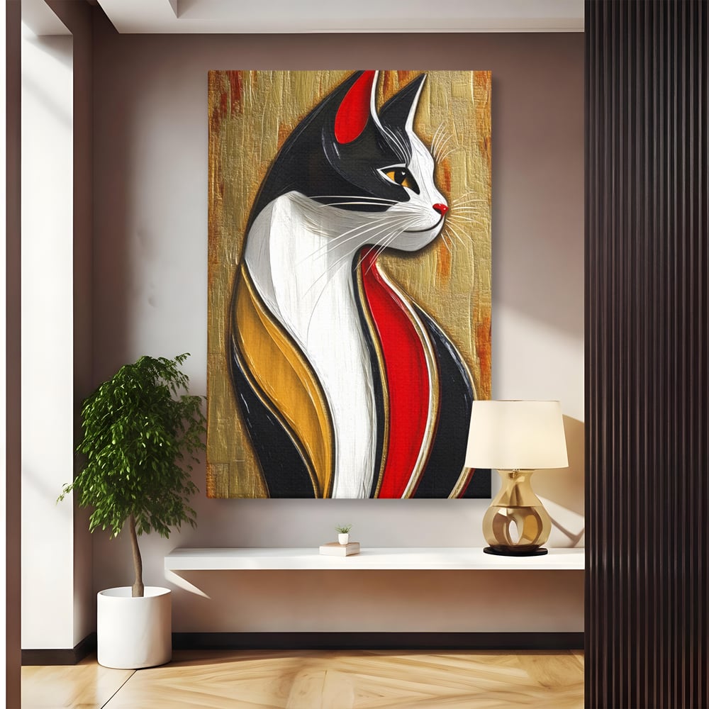 Tablou Canvas Premium, LuxCanva® M1168, Felina din Abanos, Contur, Lemn, Modern, Profil, Pisica, Felina, Aristocratic, Elegant, Abstract, Sculptat, Silueta, Birou, Living, Camera Copil