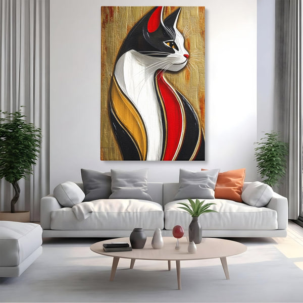 Tablou Canvas Premium, LuxCanva® M1168, Felina din Abanos, Contur, Lemn, Modern, Profil, Pisica, Felina, Aristocratic, Elegant, Abstract, Sculptat, Silueta, Birou, Living, Camera Copil