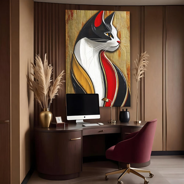 Tablou Canvas Premium, LuxCanva® M1168, Felina din Abanos, Contur, Lemn, Modern, Profil, Pisica, Felina, Aristocratic, Elegant, Abstract, Sculptat, Silueta, Birou, Living, Camera Copil