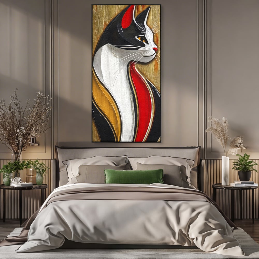 Tablou Canvas Premium, LuxCanva® M1168, Felina din Abanos, Contur, Lemn, Modern, Profil, Pisica, Felina, Aristocratic, Elegant, Abstract, Sculptat, Silueta, Birou, Living, Camera Copil
