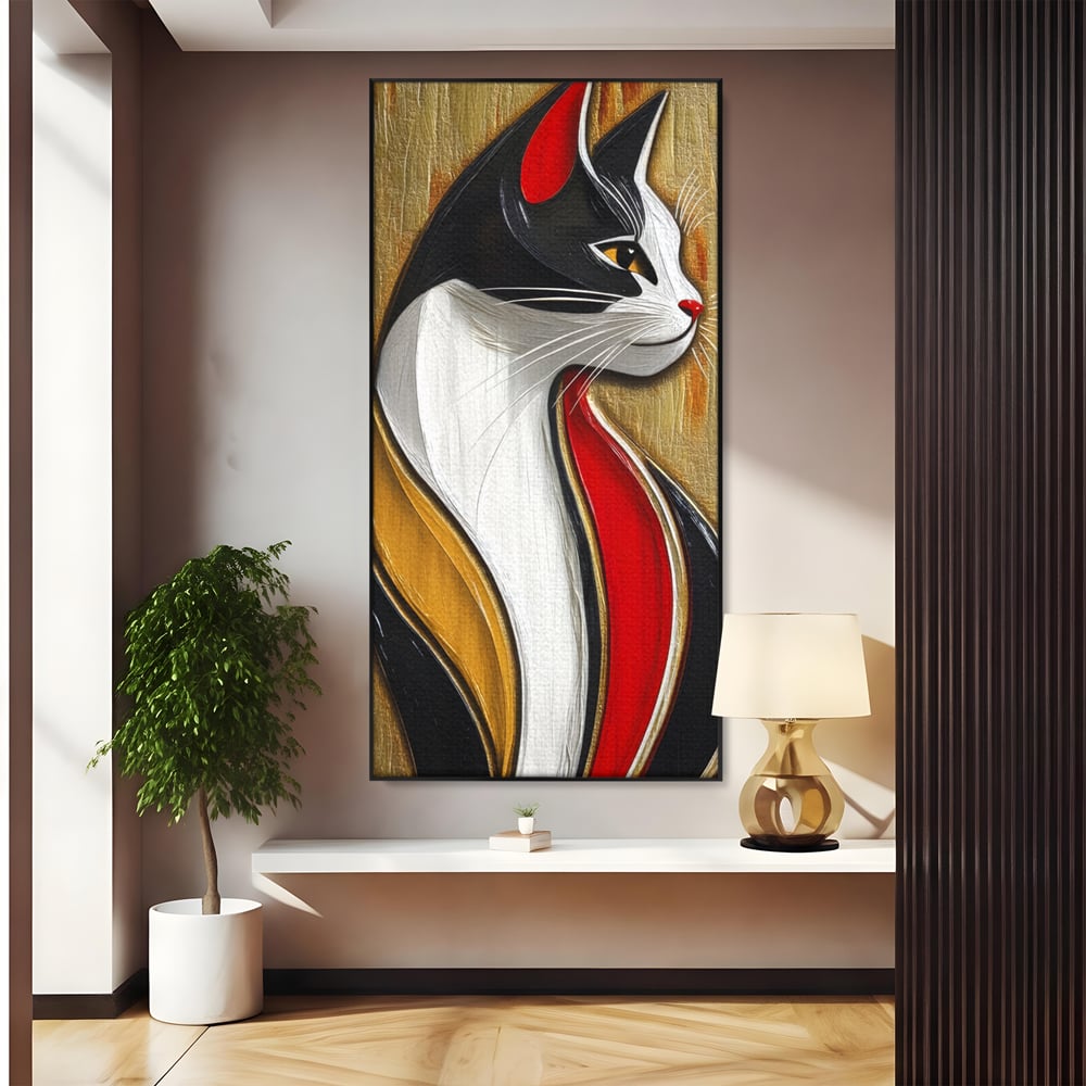 Tablou Canvas Premium, LuxCanva® M1168, Felina din Abanos, Contur, Lemn, Modern, Profil, Pisica, Felina, Aristocratic, Elegant, Abstract, Sculptat, Silueta, Birou, Living, Camera Copil