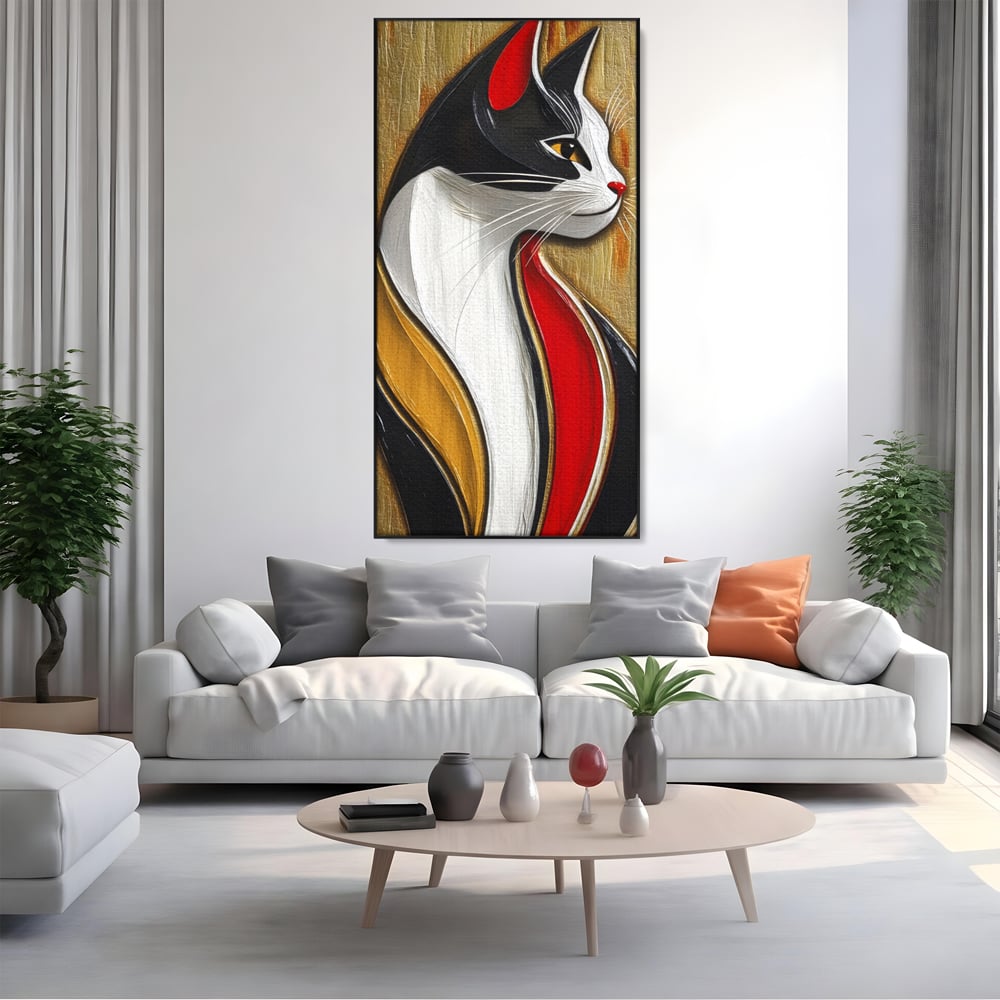 Tablou Canvas Premium, LuxCanva® M1168, Felina din Abanos, Contur, Lemn, Modern, Profil, Pisica, Felina, Aristocratic, Elegant, Abstract, Sculptat, Silueta, Birou, Living, Camera Copil
