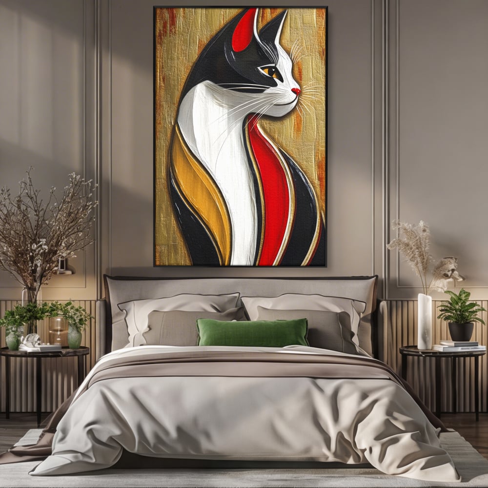 Tablou Canvas Premium, LuxCanva® M1168, Felina din Abanos, Contur, Lemn, Modern, Profil, Pisica, Felina, Aristocratic, Elegant, Abstract, Sculptat, Silueta, Birou, Living, Camera Copil