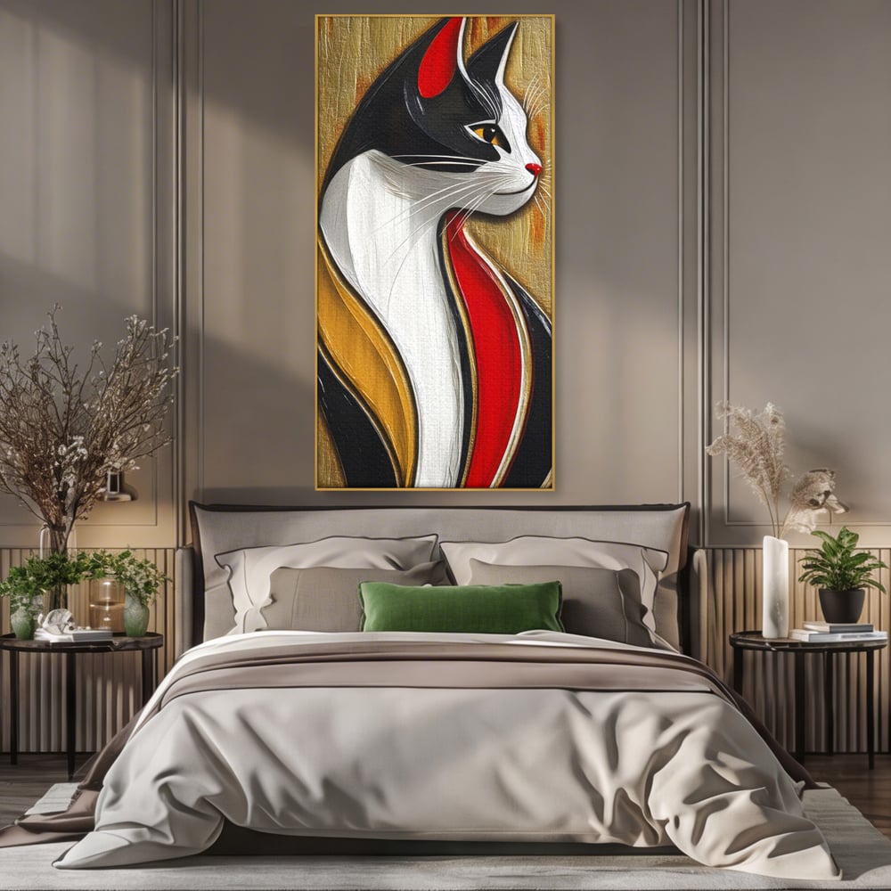Tablou Canvas Premium, LuxCanva® M1168, Felina din Abanos, Contur, Lemn, Modern, Profil, Pisica, Felina, Aristocratic, Elegant, Abstract, Sculptat, Silueta, Birou, Living, Camera Copil