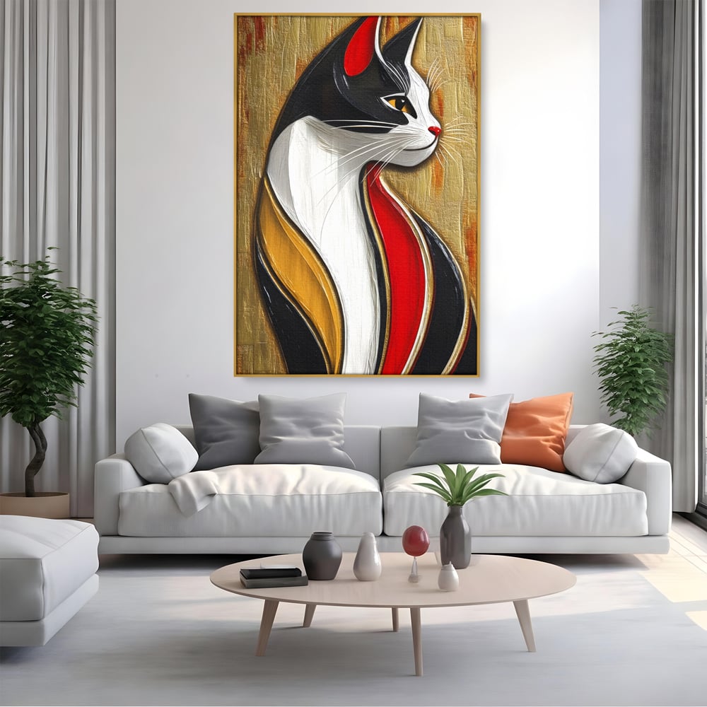 Tablou Canvas Premium, LuxCanva® M1168, Felina din Abanos, Contur, Lemn, Modern, Profil, Pisica, Felina, Aristocratic, Elegant, Abstract, Sculptat, Silueta, Birou, Living, Camera Copil