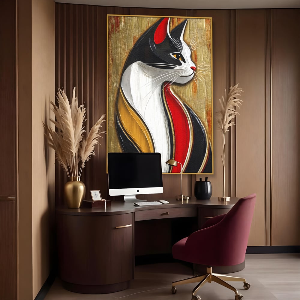 Tablou Canvas Premium, LuxCanva® M1168, Felina din Abanos, Contur, Lemn, Modern, Profil, Pisica, Felina, Aristocratic, Elegant, Abstract, Sculptat, Silueta, Birou, Living, Camera Copil
