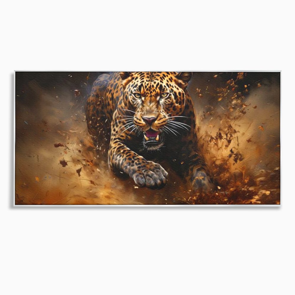 Leinwand Wandkunst Canvas Premium, LuxCanva® M1169, Feline Tornado, Leopard, Geschwindigkeit, Wild, Jagd, Feline, Tier, Natur, Dschungel, Dynamik, Kraft, Staub, Mut, Büro, Wohnen, Kinderzimmer