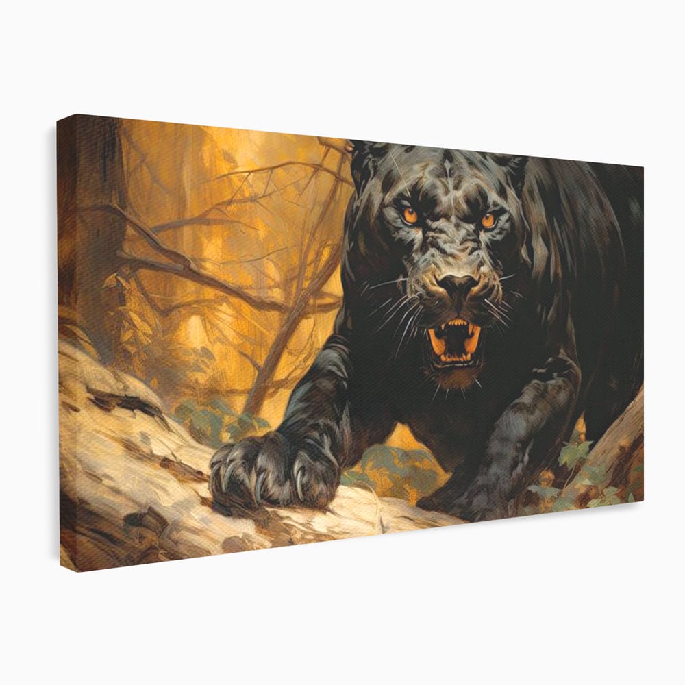 Tablou Canvas Premium, LuxCanva® M1170, Raget in Penumbra, Pantera, Felina, Noapte, Intuneric, Gheare, Vanatoare, Atac, Umbra, Jungla, Putere, Colti, Birou, Living, Camera Copil