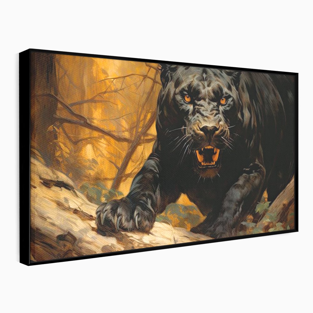 Tablou Canvas Premium, LuxCanva® M1170, Raget in Penumbra, Pantera, Felina, Noapte, Intuneric, Gheare, Vanatoare, Atac, Umbra, Jungla, Putere, Colti, Birou, Living, Camera Copil