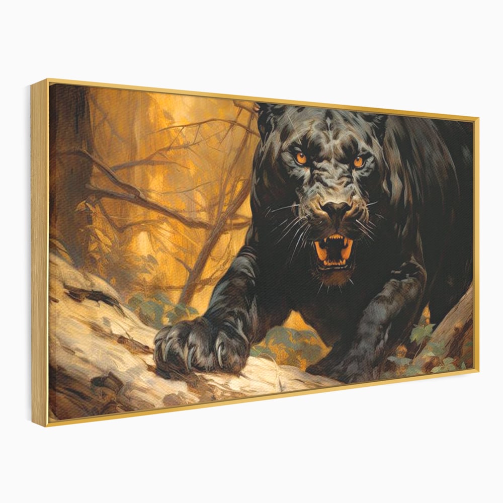 Tablou Canvas Premium, LuxCanva® M1170, Raget in Penumbra, Pantera, Felina, Noapte, Intuneric, Gheare, Vanatoare, Atac, Umbra, Jungla, Putere, Colti, Birou, Living, Camera Copil