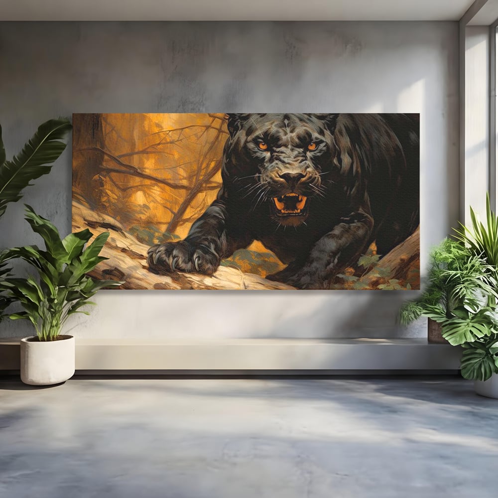 Tablou Canvas Premium, LuxCanva® M1170, Raget in Penumbra, Pantera, Felina, Noapte, Intuneric, Gheare, Vanatoare, Atac, Umbra, Jungla, Putere, Colti, Birou, Living, Camera Copil