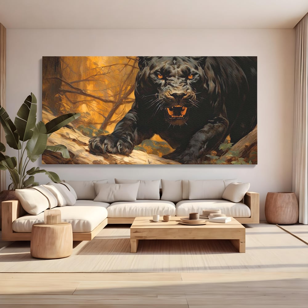 Tablou Canvas Premium, LuxCanva® M1170, Raget in Penumbra, Pantera, Felina, Noapte, Intuneric, Gheare, Vanatoare, Atac, Umbra, Jungla, Putere, Colti, Birou, Living, Camera Copil