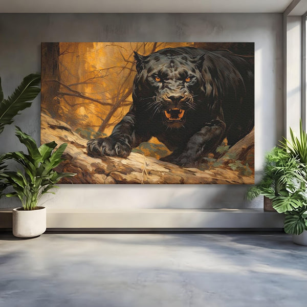 Tablou Canvas Premium, LuxCanva® M1170, Raget in Penumbra, Pantera, Felina, Noapte, Intuneric, Gheare, Vanatoare, Atac, Umbra, Jungla, Putere, Colti, Birou, Living, Camera Copil