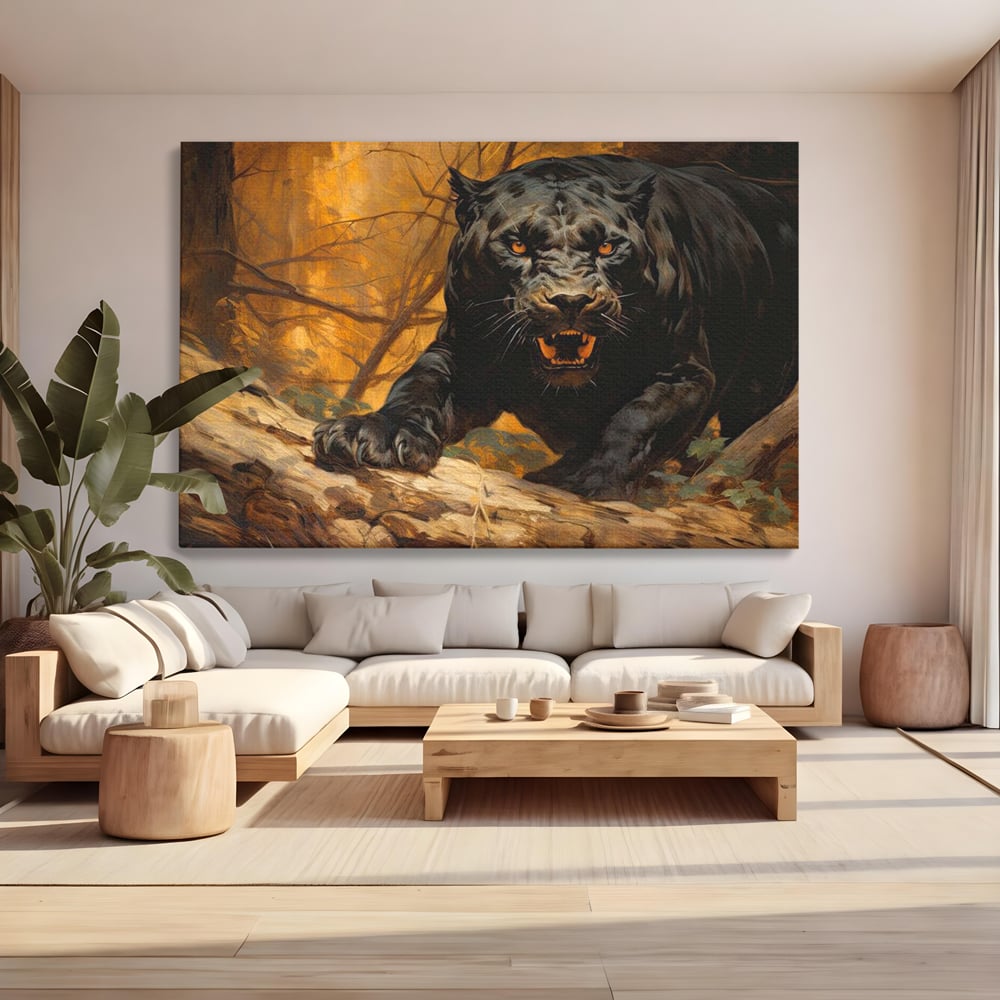 Tablou Canvas Premium, LuxCanva® M1170, Raget in Penumbra, Pantera, Felina, Noapte, Intuneric, Gheare, Vanatoare, Atac, Umbra, Jungla, Putere, Colti, Birou, Living, Camera Copil