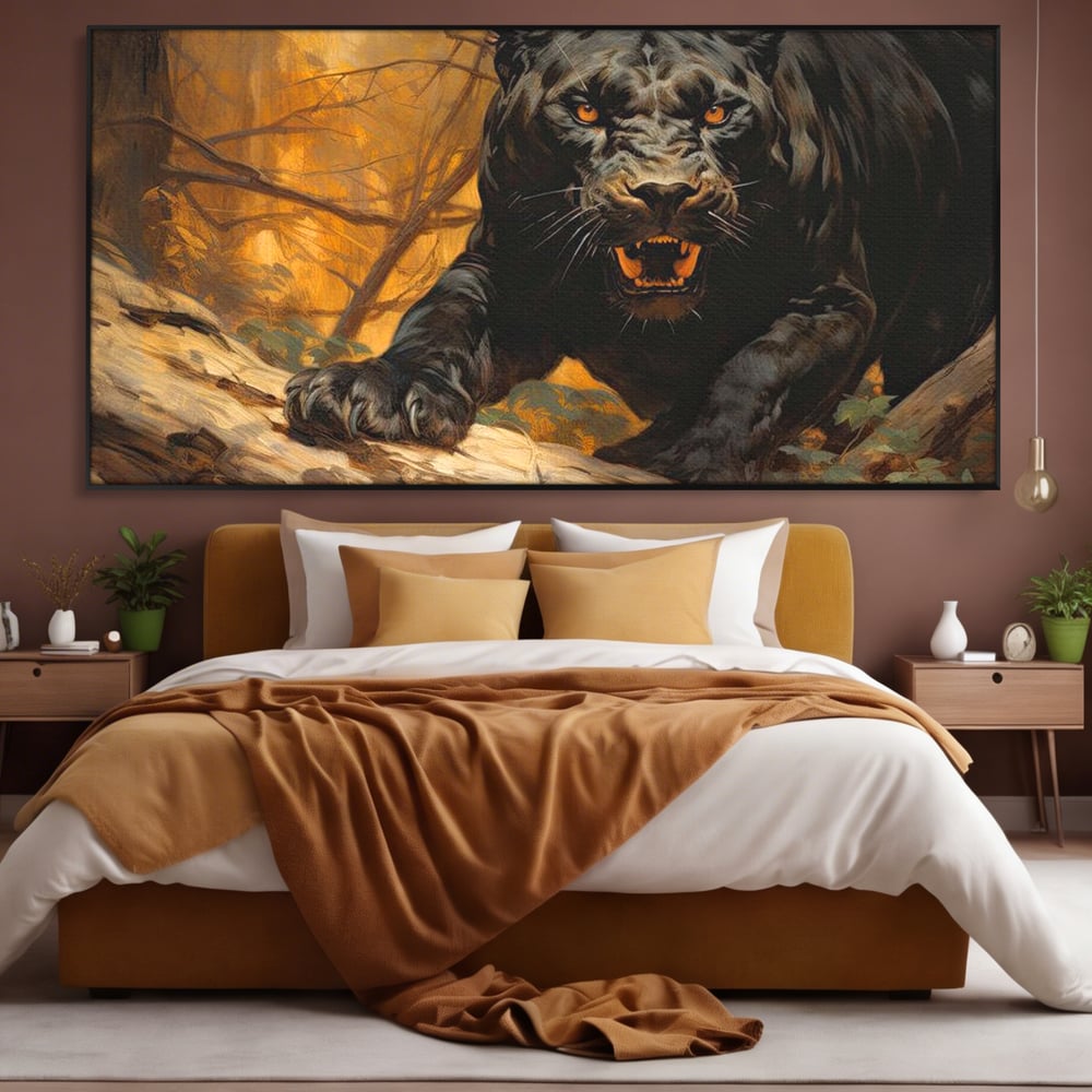 Tablou Canvas Premium, LuxCanva® M1170, Raget in Penumbra, Pantera, Felina, Noapte, Intuneric, Gheare, Vanatoare, Atac, Umbra, Jungla, Putere, Colti, Birou, Living, Camera Copil