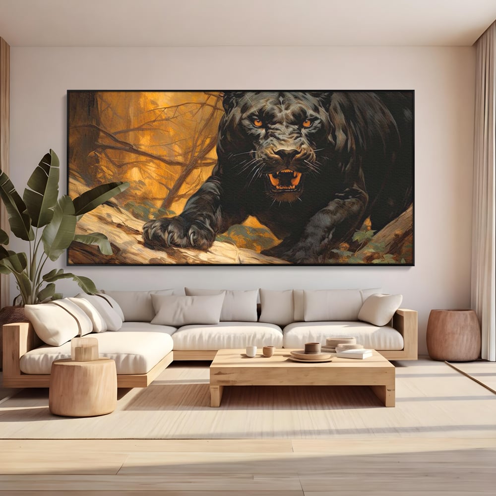 Tablou Canvas Premium, LuxCanva® M1170, Raget in Penumbra, Pantera, Felina, Noapte, Intuneric, Gheare, Vanatoare, Atac, Umbra, Jungla, Putere, Colti, Birou, Living, Camera Copil