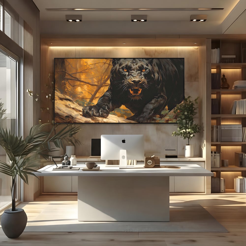 Tablou Canvas Premium, LuxCanva® M1170, Raget in Penumbra, Pantera, Felina, Noapte, Intuneric, Gheare, Vanatoare, Atac, Umbra, Jungla, Putere, Colti, Birou, Living, Camera Copil