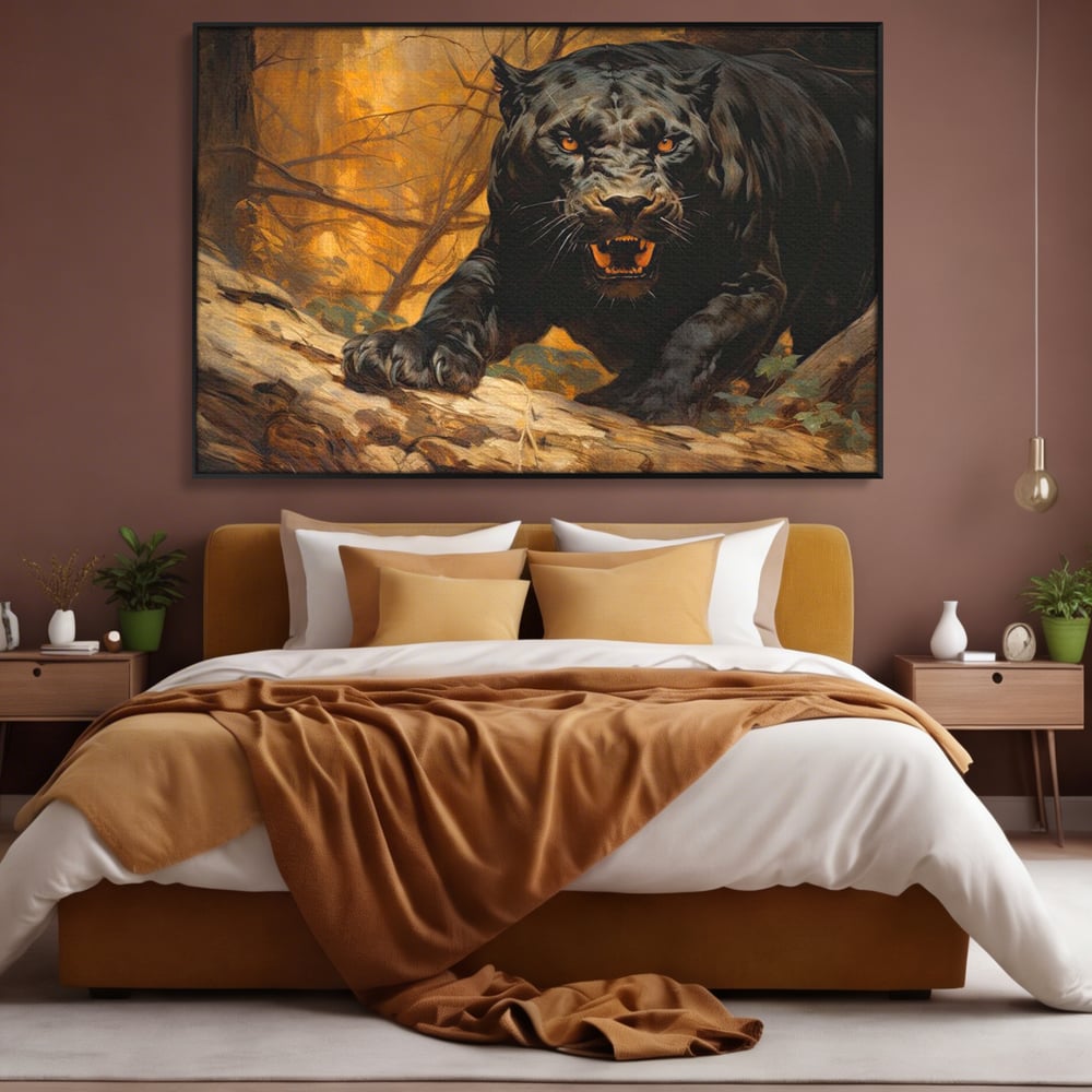 Tablou Canvas Premium, LuxCanva® M1170, Raget in Penumbra, Pantera, Felina, Noapte, Intuneric, Gheare, Vanatoare, Atac, Umbra, Jungla, Putere, Colti, Birou, Living, Camera Copil