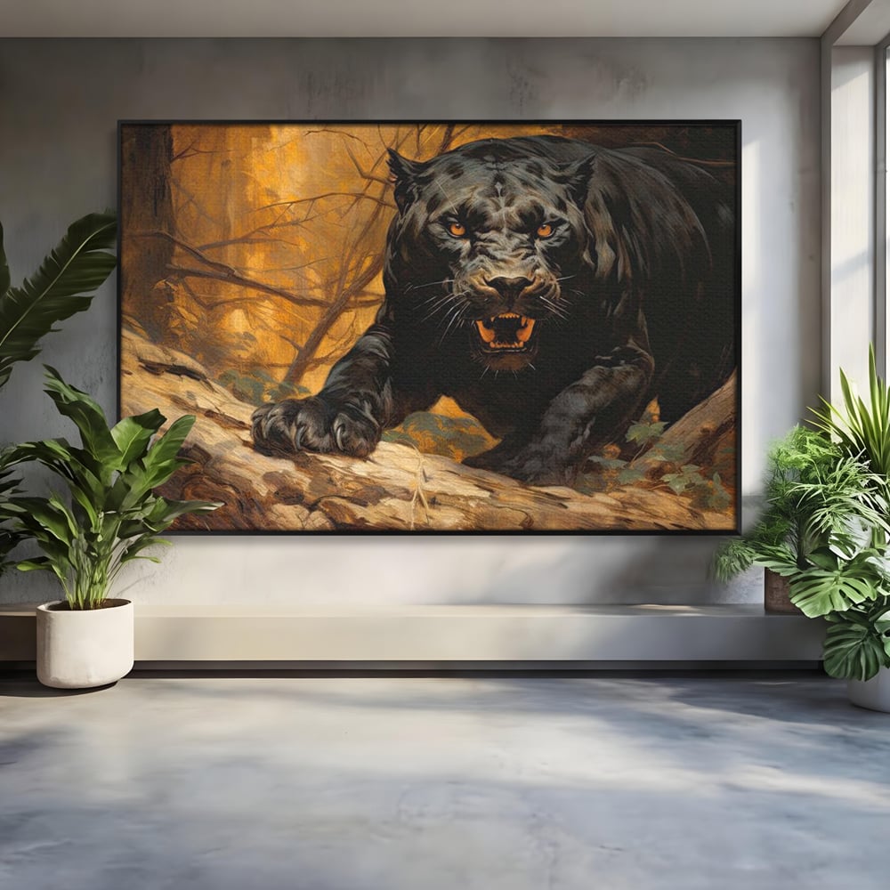 Tablou Canvas Premium, LuxCanva® M1170, Raget in Penumbra, Pantera, Felina, Noapte, Intuneric, Gheare, Vanatoare, Atac, Umbra, Jungla, Putere, Colti, Birou, Living, Camera Copil