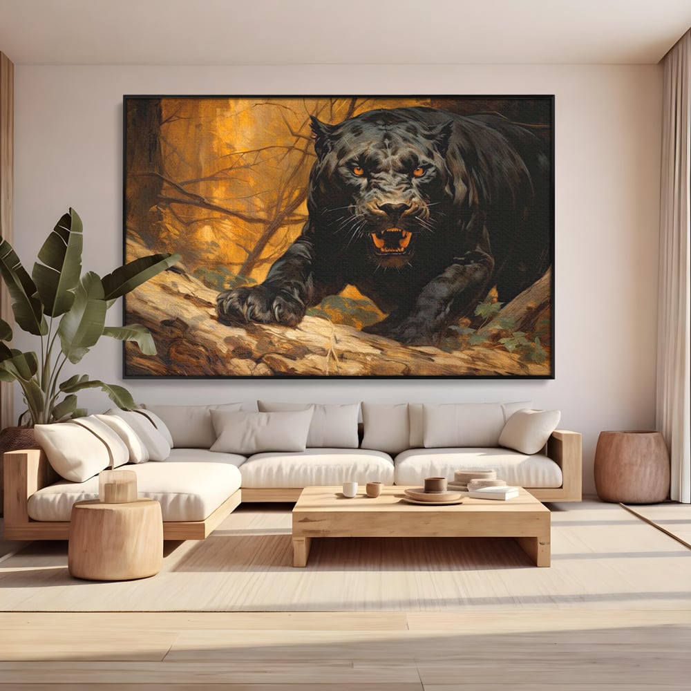 Tablou Canvas Premium, LuxCanva® M1170, Raget in Penumbra, Pantera, Felina, Noapte, Intuneric, Gheare, Vanatoare, Atac, Umbra, Jungla, Putere, Colti, Birou, Living, Camera Copil