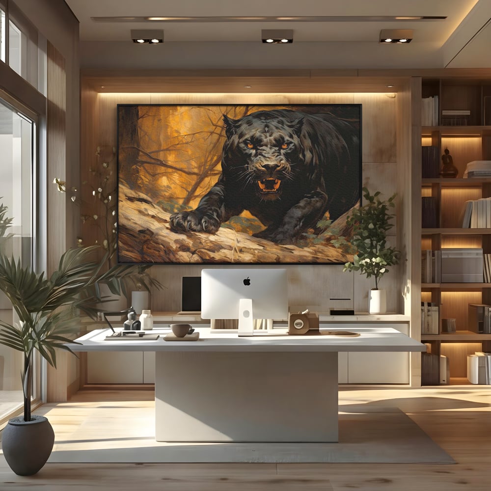 Tablou Canvas Premium, LuxCanva® M1170, Raget in Penumbra, Pantera, Felina, Noapte, Intuneric, Gheare, Vanatoare, Atac, Umbra, Jungla, Putere, Colti, Birou, Living, Camera Copil