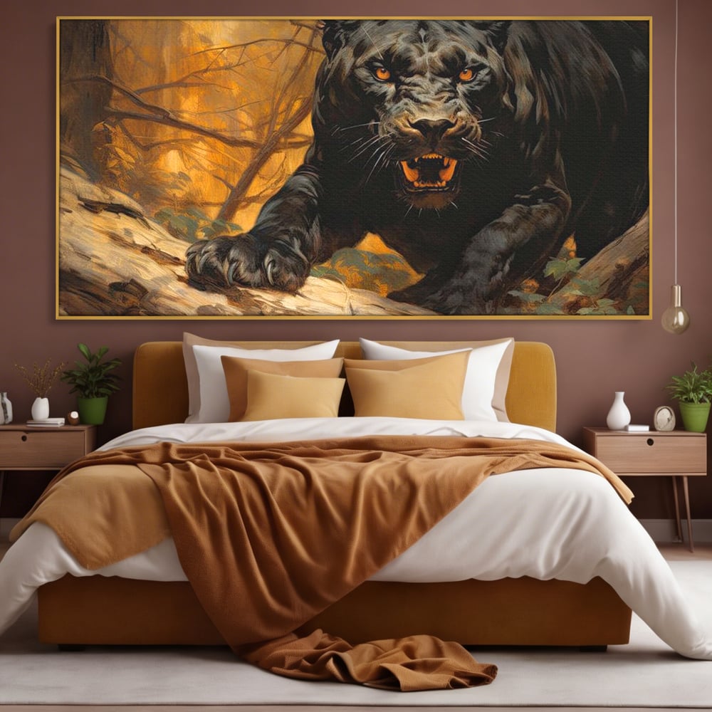 Tablou Canvas Premium, LuxCanva® M1170, Raget in Penumbra, Pantera, Felina, Noapte, Intuneric, Gheare, Vanatoare, Atac, Umbra, Jungla, Putere, Colti, Birou, Living, Camera Copil