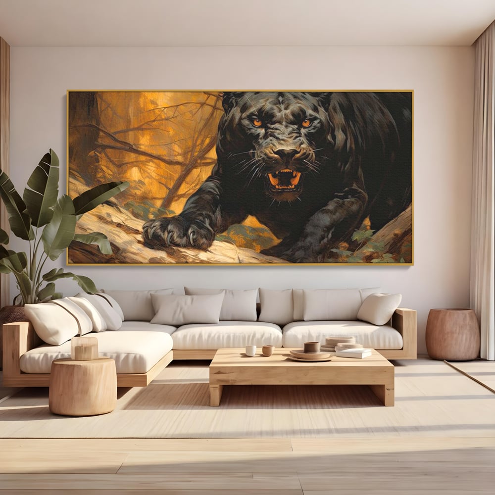 Tablou Canvas Premium, LuxCanva® M1170, Raget in Penumbra, Pantera, Felina, Noapte, Intuneric, Gheare, Vanatoare, Atac, Umbra, Jungla, Putere, Colti, Birou, Living, Camera Copil