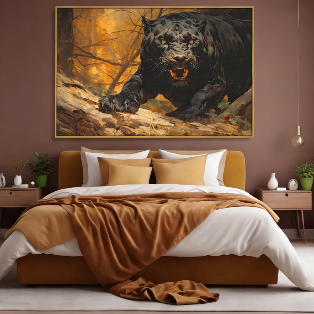Tablou Canvas Premium, LuxCanva® M1170, Raget in Penumbra, Pantera, Felina, Noapte, Intuneric, Gheare, Vanatoare, Atac, Umbra, Jungla, Putere, Colti, Birou, Living, Camera Copil