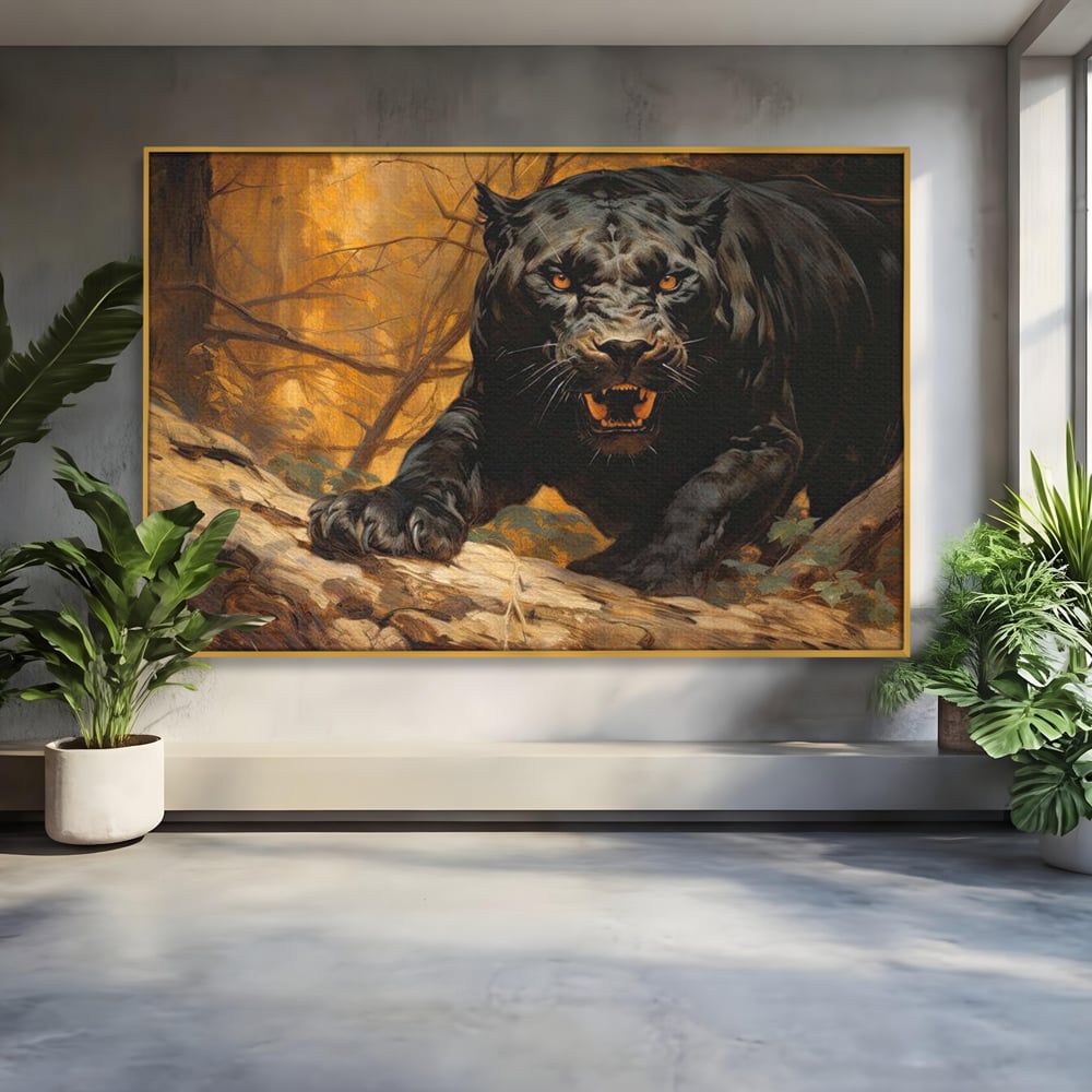 Tablou Canvas Premium, LuxCanva® M1170, Raget in Penumbra, Pantera, Felina, Noapte, Intuneric, Gheare, Vanatoare, Atac, Umbra, Jungla, Putere, Colti, Birou, Living, Camera Copil