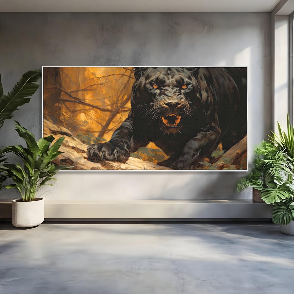 Tablou Canvas Premium, LuxCanva® M1170, Raget in Penumbra, Pantera, Felina, Noapte, Intuneric, Gheare, Vanatoare, Atac, Umbra, Jungla, Putere, Colti, Birou, Living, Camera Copil