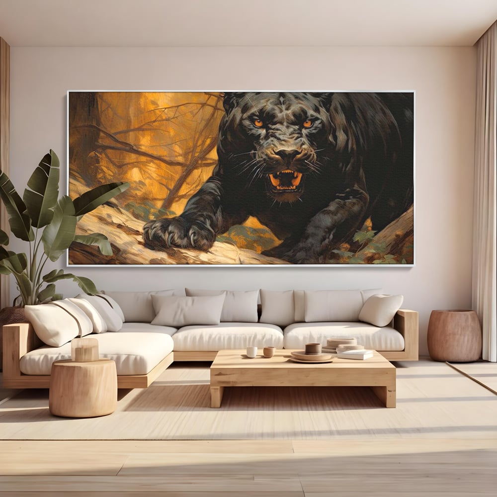 Tablou Canvas Premium, LuxCanva® M1170, Raget in Penumbra, Pantera, Felina, Noapte, Intuneric, Gheare, Vanatoare, Atac, Umbra, Jungla, Putere, Colti, Birou, Living, Camera Copil