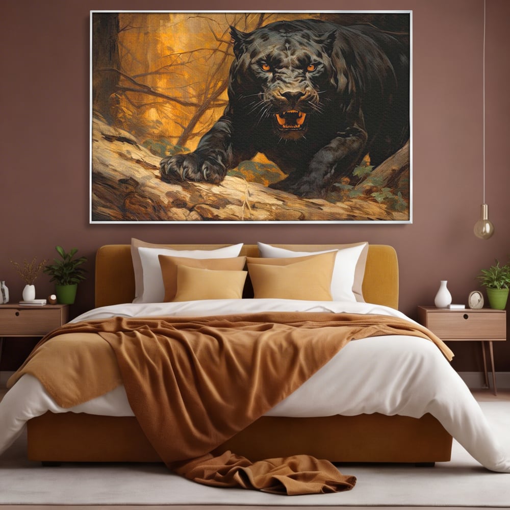 Tablou Canvas Premium, LuxCanva® M1170, Raget in Penumbra, Pantera, Felina, Noapte, Intuneric, Gheare, Vanatoare, Atac, Umbra, Jungla, Putere, Colti, Birou, Living, Camera Copil