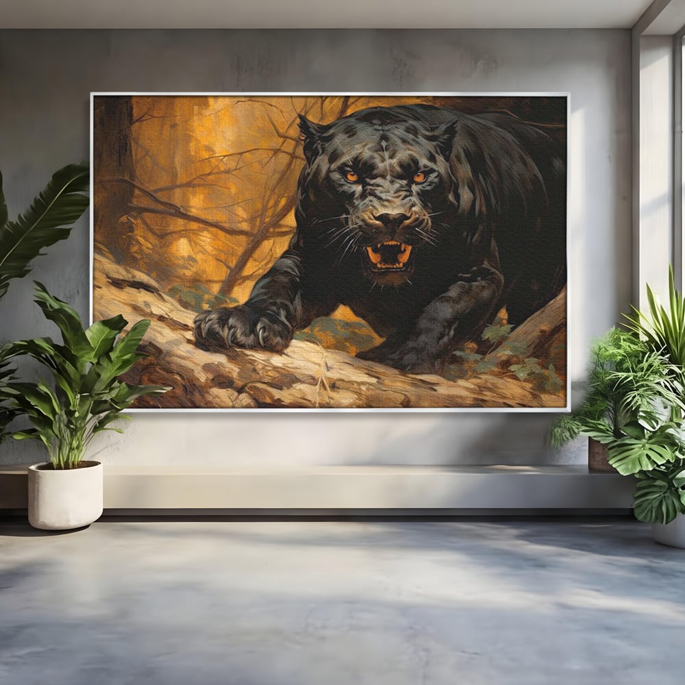 Tablou Canvas Premium, LuxCanva® M1170, Raget in Penumbra, Pantera, Felina, Noapte, Intuneric, Gheare, Vanatoare, Atac, Umbra, Jungla, Putere, Colti, Birou, Living, Camera Copil