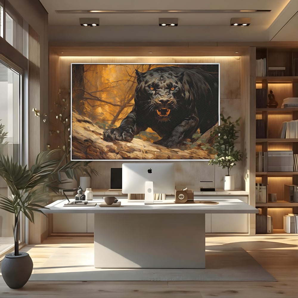 Tablou Canvas Premium, LuxCanva® M1170, Raget in Penumbra, Pantera, Felina, Noapte, Intuneric, Gheare, Vanatoare, Atac, Umbra, Jungla, Putere, Colti, Birou, Living, Camera Copil