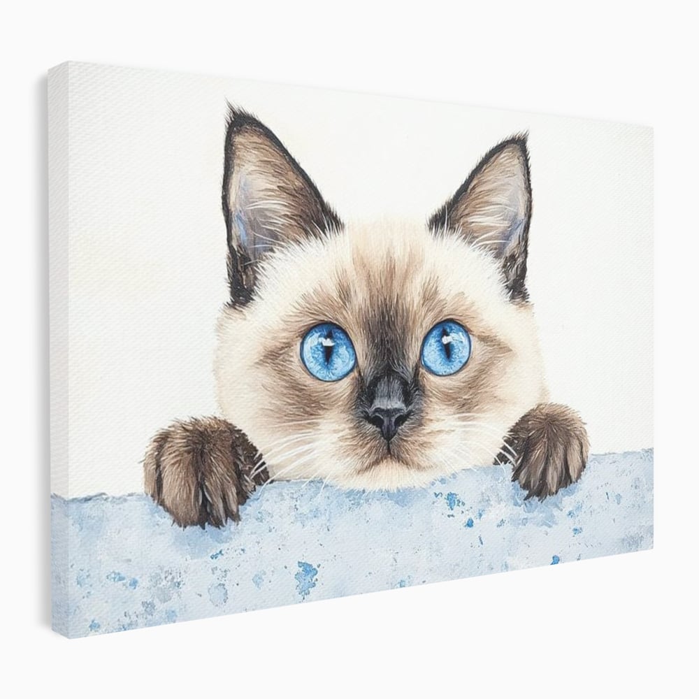 Leinwand Wandkunst Canvas Premium, LuxCanva® M1171, Little Explorer, Feline, Siam, Katze, Azure, Azure, Augen, Dragalas, Dragalas, Catnip, Katzen, Pouf, Portrait, Büro, Wohnen, Kinderzimmer