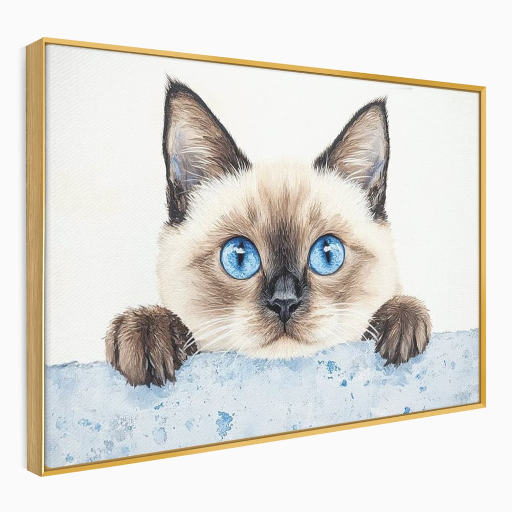 Leinwand Wandkunst Canvas Premium, LuxCanva® M1171, Little Explorer, Feline, Siam, Katze, Azure, Azure, Augen, Dragalas, Dragalas, Catnip, Katzen, Pouf, Portrait, Büro, Wohnen, Kinderzimmer