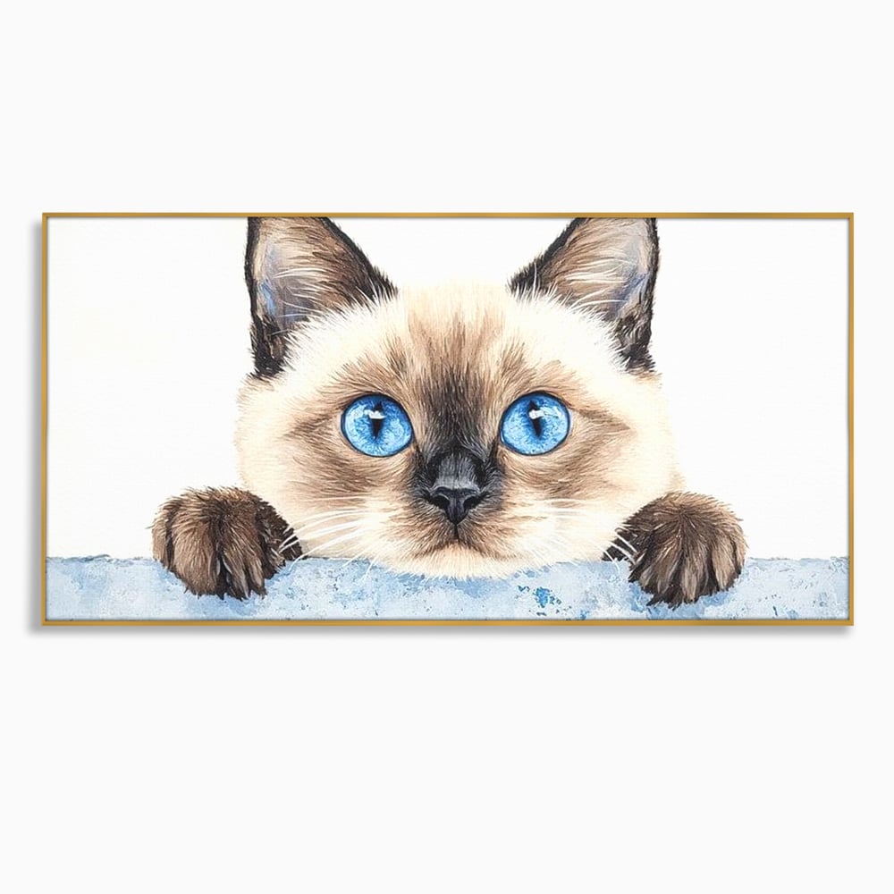 Leinwand Wandkunst Canvas Premium, LuxCanva® M1171, Little Explorer, Feline, Siam, Katze, Azure, Azure, Augen, Dragalas, Dragalas, Catnip, Katzen, Pouf, Portrait, Büro, Wohnen, Kinderzimmer
