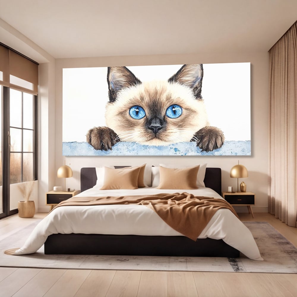Leinwand Wandkunst Canvas Premium, LuxCanva® M1171, Little Explorer, Feline, Siam, Katze, Azure, Azure, Augen, Dragalas, Dragalas, Catnip, Katzen, Pouf, Portrait, Büro, Wohnen, Kinderzimmer