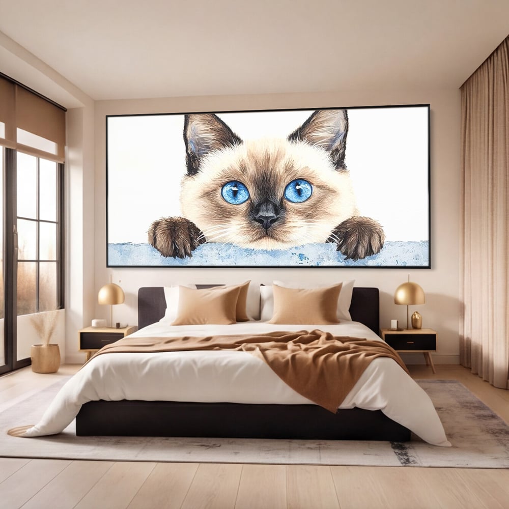 Leinwand Wandkunst Canvas Premium, LuxCanva® M1171, Little Explorer, Feline, Siam, Katze, Azure, Azure, Augen, Dragalas, Dragalas, Catnip, Katzen, Pouf, Portrait, Büro, Wohnen, Kinderzimmer